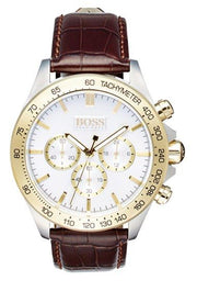 Hugo Boss Ikon Chronograph White Dial Brown Leather Strap Watch for Men - 1513174