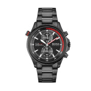 Hugo Boss Globetrotter Chronograph Black Dial Black Steel Strap Watch for Men - 1513825