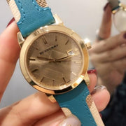 Burberry The City Gold Dial Blue Leather Strap Watch for Women - BU9018