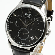 Tissot T Classic Tradition Chronograph Black Dial Black Leather Strap Watch For Men - T063.617.16.057.00