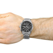 Hugo Boss Grand Prix Chronograph Black Dial Silver Steel Strap Watch for Men - 1513477