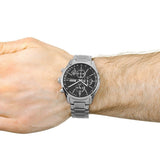 Hugo Boss Grand Prix Chronograph Black Dial Silver Steel Strap Watch for Men - 1513477