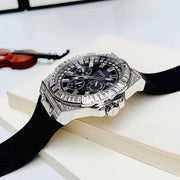 Guess Baguette Crystals Black Dial Black Silicone Strap Watch For Men - GW0208G1