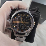 Armani Exchange Hampton Chronograph Black Dial Black Steel Strap Watch For Men - AX2121