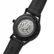 Emporio Armani Meccanico Automatic Skeleton Black Dial Black Leather Strap Watch For Men - AR60042