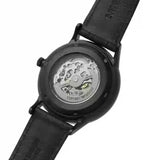 Emporio Armani Meccanico Automatic Skeleton Black Dial Black Leather Strap Watch For Men - AR60042