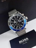 Hugo Boss Ocean Edition Chronograph Black Dial Silver Mesh Strap Watch for Men - 1513742