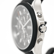 Hugo Boss Velocity Chronograph Black Dial Black Leather Strap Watch for Men - 1513716