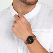 Fossil The Minimalist Black Dial Brown Leather Strap Watch for Men - FS5305