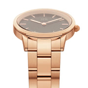 Daniel Wellington Iconic Link Black Dial Rose Gold Steel Strap Watch For Men - DW00100344