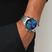 Hugo Boss Navigator Chronograph Blue Dial Silver Steel Strap Watch for Men - 1513498