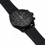 Hugo Boss Grand Prix Chronograph Black Dial Black Leather Strap Watch for Men - 1513474