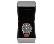 Emporio Armani Classic Chronograph Black Dial Brown Leather Strap Watch For Men - AR1919