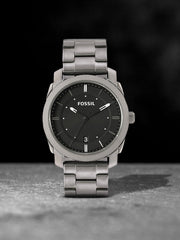 Fossil Machine Chronograph Black Dial Grey Steel Strap Watch for Men - FS4774