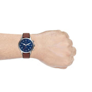 Fossil Retro Pilot Chronograph Blue Dial Brown Leather Strap Watch for Men - FS5832