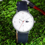 Lacoste Moon Multifunction White Dial Blue Leather Strap Watch for Men - 2010975