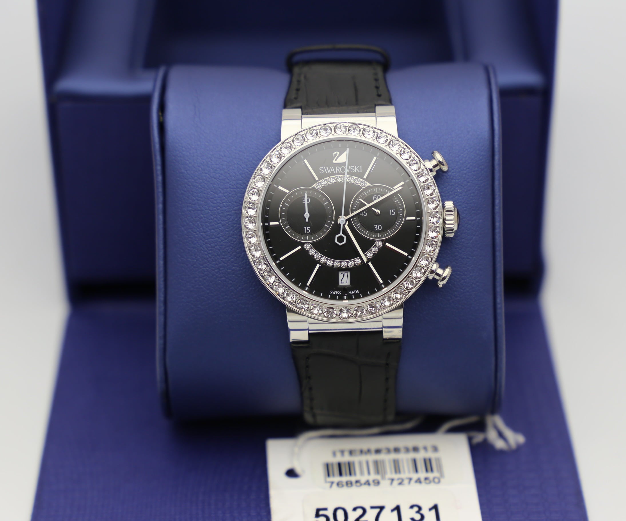 Swarovski Citra Sphere Chronograph Black Dial Black Leather Strap Watc