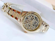 Fossil Rye Automatic Skeleton Gold Dial Gold Steel Strap Watch for Women - BQ3755