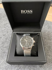 Hugo Boss Companion Black Dial Silver Steel Strap Watch for Men - 1513652