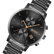 Hugo Boss Integrity Chronograph Black Dial Black Steel Strap Watch for Men - 1513780