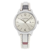 Burberry The Classic Guilloche Silver Dial Grey Leather Strap Watch for Women - BU10113