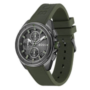 Hugo Boss Volane Chronograph Grey Dial Green Silicone Strap Watch For Men - 1513952