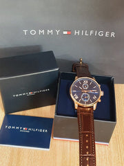 Tommy Hilfiger Aiden Quartz Blue Dial Brown Leather Strap Watch for Men - 1791308