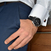 Hugo Boss Champion Chronograph Black Dial Black Leather Strap Watch for Men - 1513816