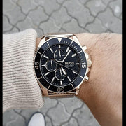Hugo Boss Ocean Edition Chronograph Black Dial Gold Mesh Bracelet Watch for Men - 1513703