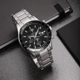 Maserati SFIDA Chronograph Black Dial Silver Steel Strap Watch For Men - R8873640015
