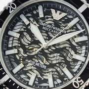 Emporio Armani Sea Explorer Meccanico Automatic Black Dial Black Silicone Strap Watch For Men - AR60062