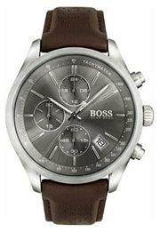 Hugo Boss Grand Prix Chronograph Grey Dial Brown Leather Strap Watch for Men -  1513476