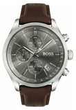 Hugo Boss Grand Prix Chronograph Grey Dial Brown Leather Strap Watch for Men - 1513476