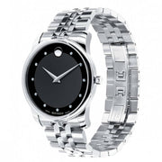 Movado Museum Diamonds Black Dial Silver Steel Strap Watch For Men - 606878