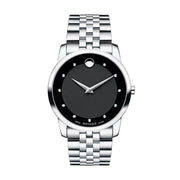 Movado Museum Diamonds Black Dial Silver Steel Strap Watch For Men - 606878