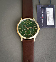 Tommy Hilfiger Hunter Green Dial Brown Leather Strap Watch for Men - 1791607