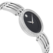 Movado Esperanza 63 Diamonds Black Dial Silver Steel Strap Watch For Women - 0607052