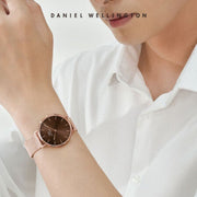 Daniel Wellington Petite Melrose Brown Dial Rose Gold Mesh Strap Watch For Women - DW00100477