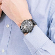 Emporio Armani Aviator Chronograph Black Dial Black Leather Strap Watch For Men - AR60028