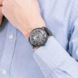 Emporio Armani Aviator Chronograph Black Dial Black Leather Strap Watch For Men - AR60028