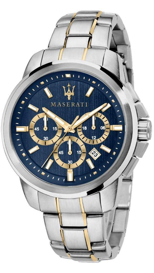 Maserati Successo Chronograph Blue Dial Two Tone Steel Strap Watch For Men - R8873621008