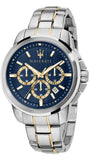 Maserati Successo Chronograph Blue Dial Two Tone Steel Strap Watch For Men - R8873621008