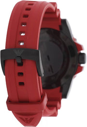 Emporio Armani Sportivo Quartz Black Dial Red Rubber Strap Watch For Men - AR6101
