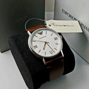 Emporio Armani Kappa Silver Dial Brown Leather Strap Watch for Men - AR11173