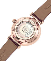 Emporio Armani Meccanico Automatic Silver Dial Red Leather Strap Watch For Women - AR60044