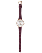 Emporio Armani Meccanico Automatic Silver Dial Red Leather Strap Watch For Women - AR60044