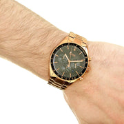 Hugo Boss Trophy Chronograph Grey Dial Rose Gold Steel Strap Watch for Men - 1513632