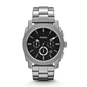 Fossil Machine Chronograph Black Dial Silver Steel Strap Watch for Men - FS4776