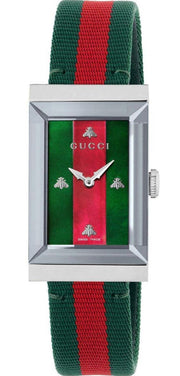 Gucci G-Frame Mother of Pearl Dial Two Tone Nylon Strap Watch For Women - YA147404