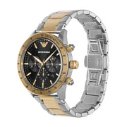 Emporio Armani Chronograph Black Dial Two Tone Steel Strap Watch For Men - AR11521